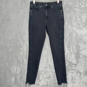 Express Jeans Skinny High Rise Womens 6 Washed Black Stretch Raw Hem Pockets